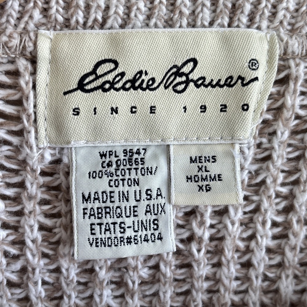 Vintage Eddie Bauer Men's XL Henley Sweater Tan‎ Sand Cotton Knit Made in USA - Picture 4 of 7